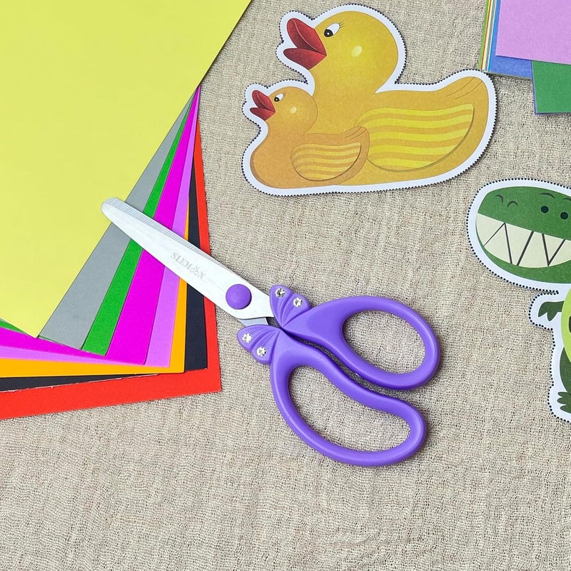 SLEMOON Scissors for Kids Ages 4-8 | Blunt Tip Safety Toddler Scissors, Stainless Steel Blades, ABS Plastic | School Craft Supplies, Art Projects, Pink (Princess Design with Rhinestones) - Image 1